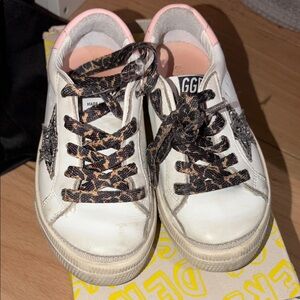 Golden Goose White Sneakers with Leopard Print Laces